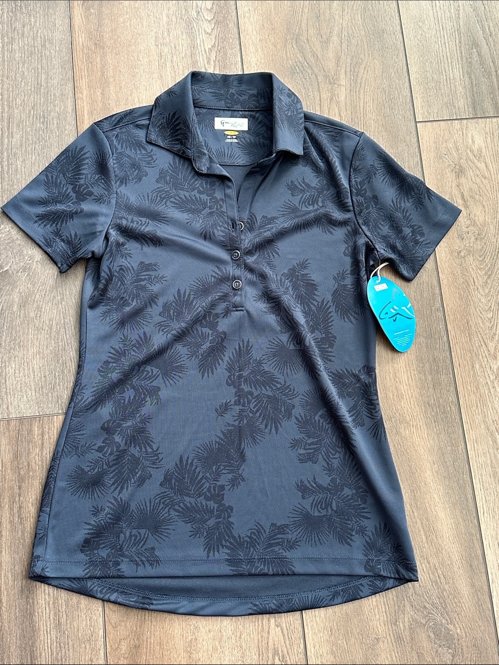 Greg Norman Collection Short Sleeve Polo Tee in Navy with Subtle Leaf Jacquard